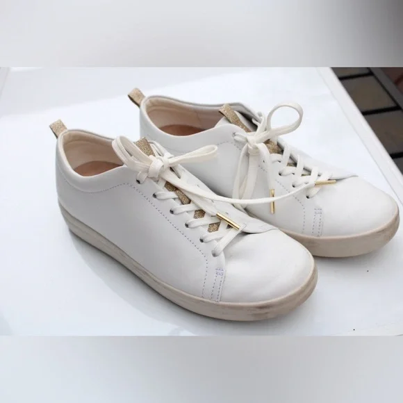 Vionic White Leather Low-Top Sneakers with Gold Accents - Picture 3 of 12